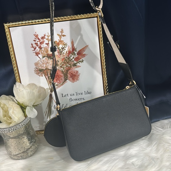 🖤Michael Kors Jet Set Black Leather Crossbody Tech Attachment Bag Wallet - Picture 9 of 12